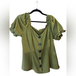 Meraki Sage Green Ruffle Sleeve Blouse